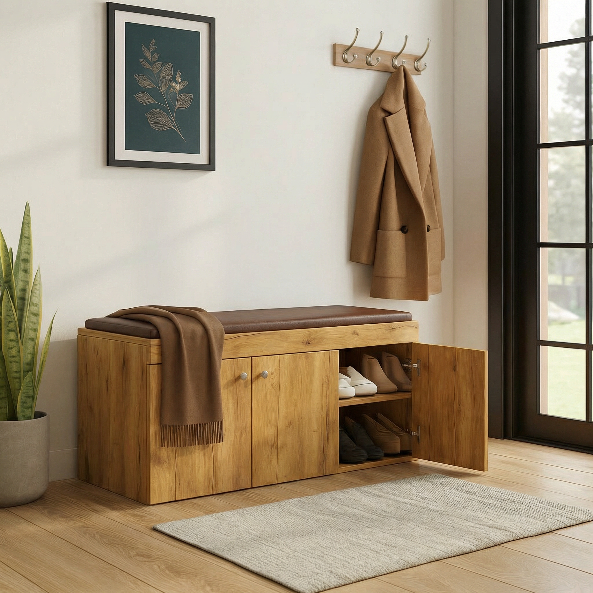 Step Seating 3 Door Shoe Rack ( Gold Oak )