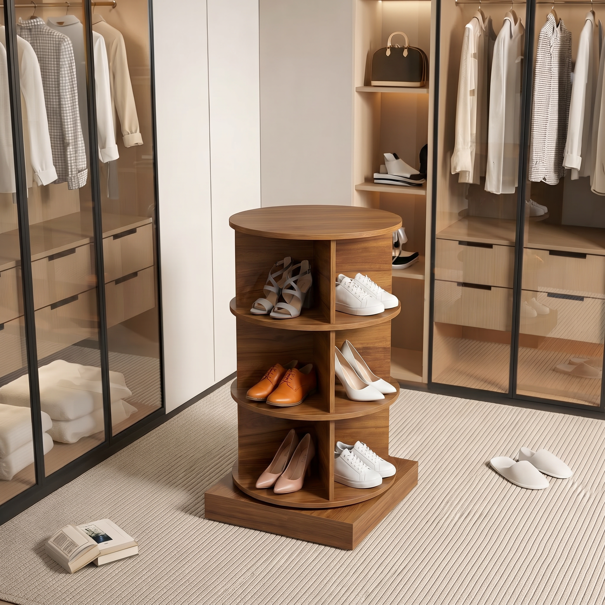 SpinPro™ 360° 3 Tiers Rotating Shoe Rack with Wide Base - Exotic