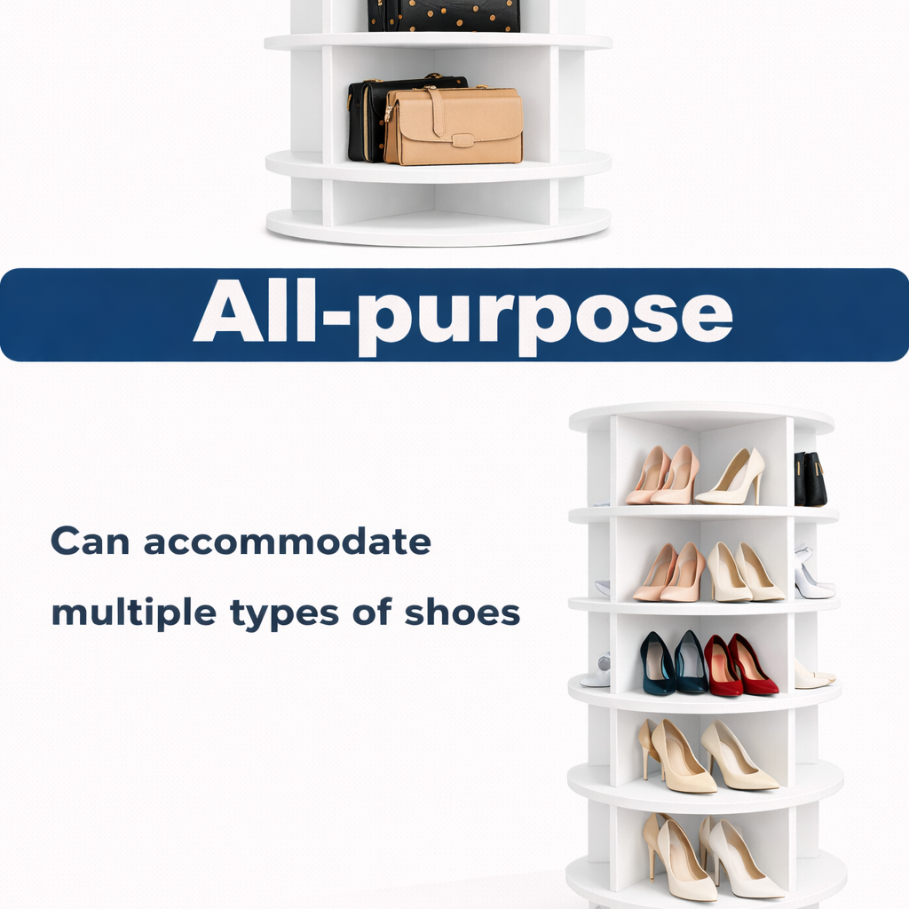 SpinPro™ 360° 7 Tiers Rotating Shoe Rack with Wide Base - White