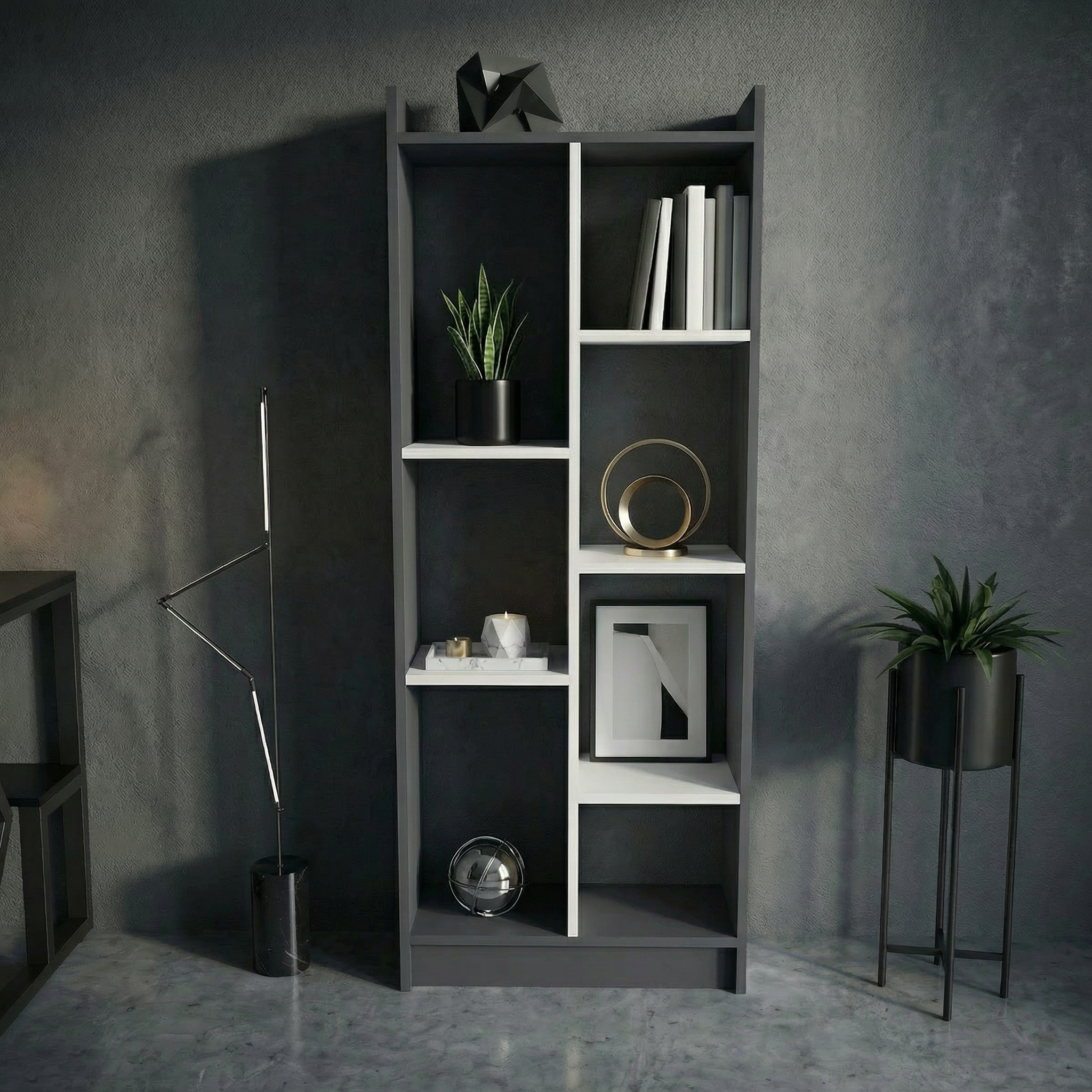 Skyline 6 Tier Bookcase (Slate Grey & White)