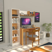 Modern Ensemble Engineered Wood Study Table with Bookshelf- Elegant Teak and White