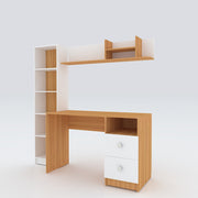 Modern Ensemble Engineered Wood Study Table with Bookshelf- Elegant Teak and White