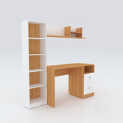 Modern Ensemble Engineered Wood Study Table with Bookshelf- Elegant Teak and White