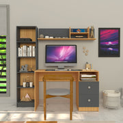 Modern Ensemble Engineered Wood Study Table with Bookshelf- Elegant Teak and Gray