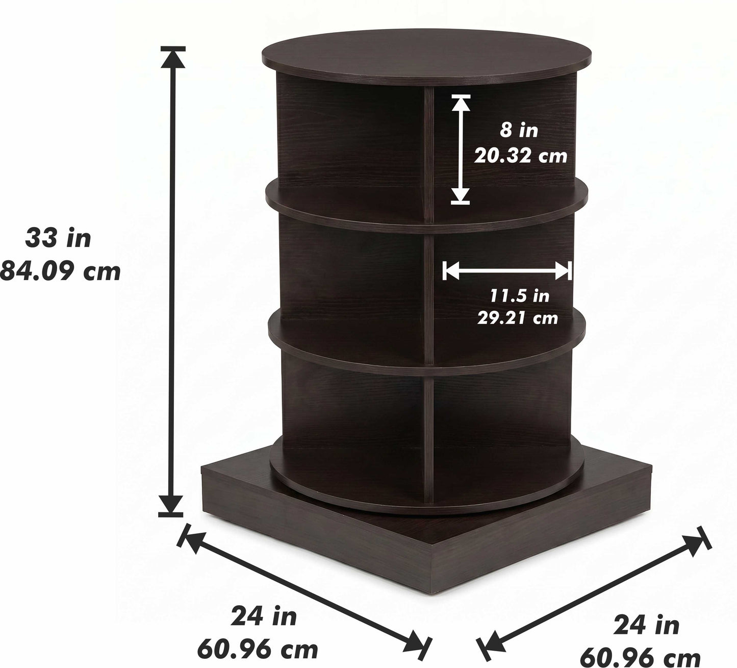 SpinPro™  360° 3 Tiers Rotating Shoe Rack with Wide Base - Wenge