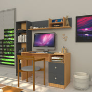 Modern Ensemble Engineered Wood Study Table with Bookshelf- Elegant Teak and Gray