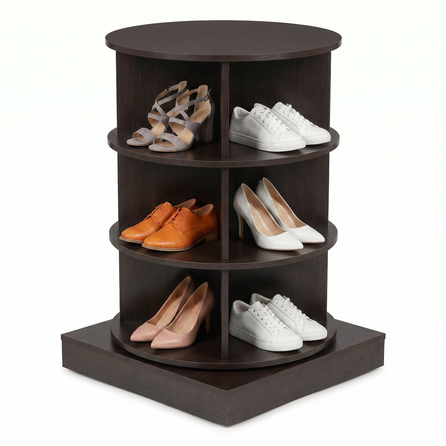 SpinPro™  360° 3 Tiers Rotating Shoe Rack with Wide Base - Wenge