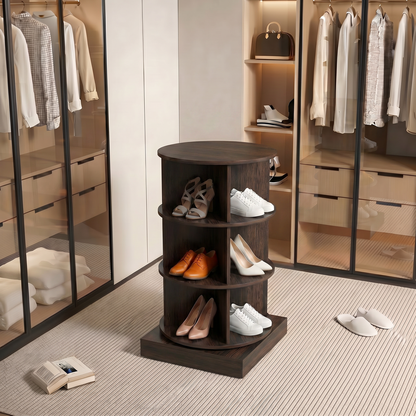 SpinPro™  360° 3 Tiers Rotating Shoe Rack with Wide Base - Wenge