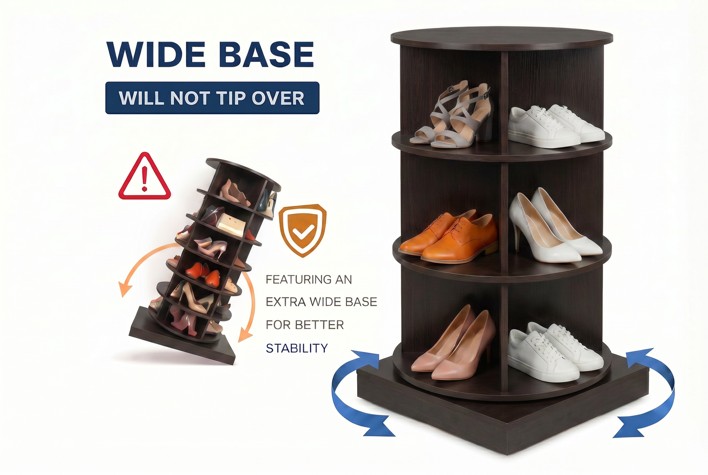 SpinPro™  360° 3 Tiers Rotating Shoe Rack with Wide Base - Wenge