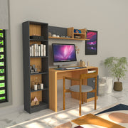 Modern Ensemble Engineered Wood Study Table with Bookshelf- Elegant Teak and Gray