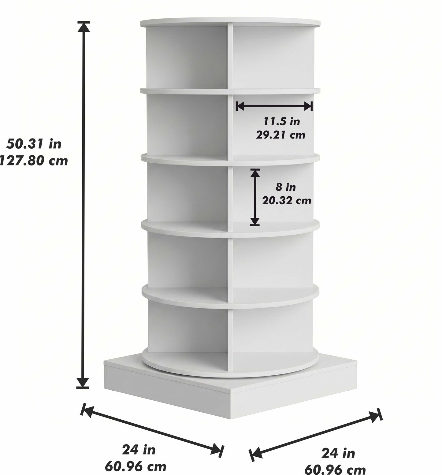 SpinPro™  360° 5 Tiers Rotating Shoe Rack with Wide Base - White