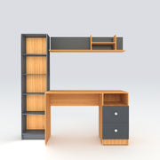 Modern Ensemble Engineered Wood Study Table with Bookshelf- Elegant Teak and Gray