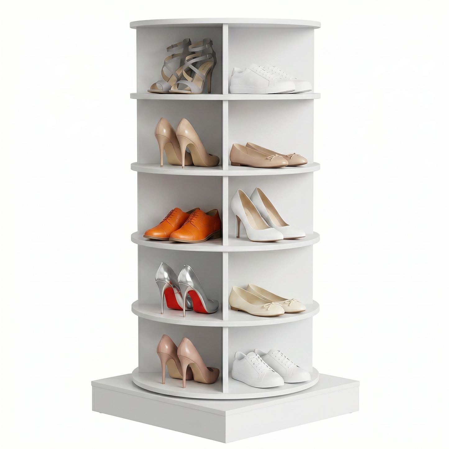 SpinPro™  360° 5 Tiers Rotating Shoe Rack with Wide Base - White