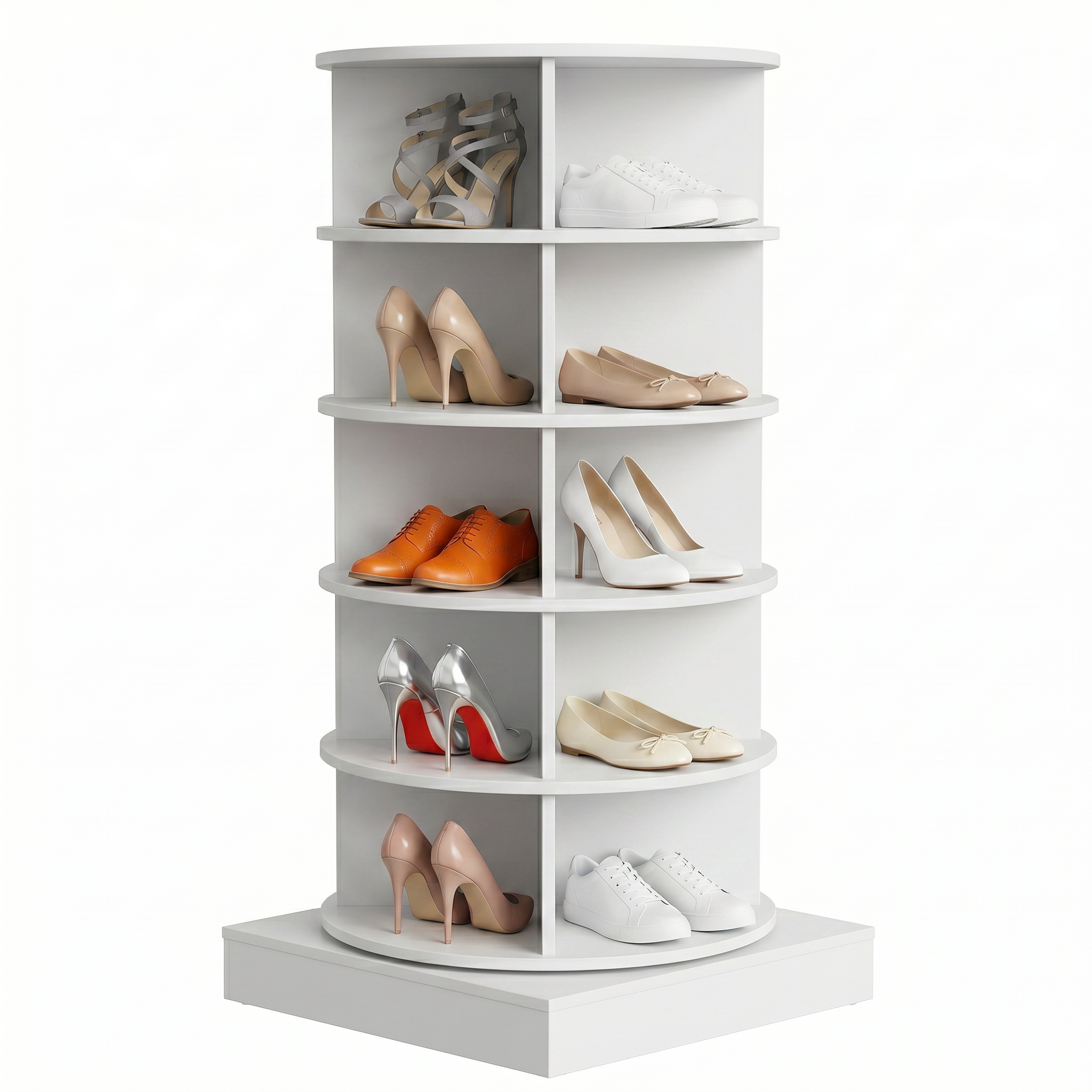 SpinPro™  360° 5 Tiers Rotating Shoe Rack with Wide Base - White