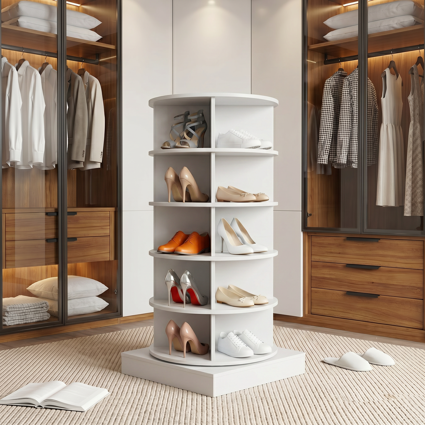 SpinPro™  360° 5 Tiers Rotating Shoe Rack with Wide Base - White