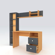 Modern Ensemble Engineered Wood Study Table with Bookshelf- Elegant Teak and Gray
