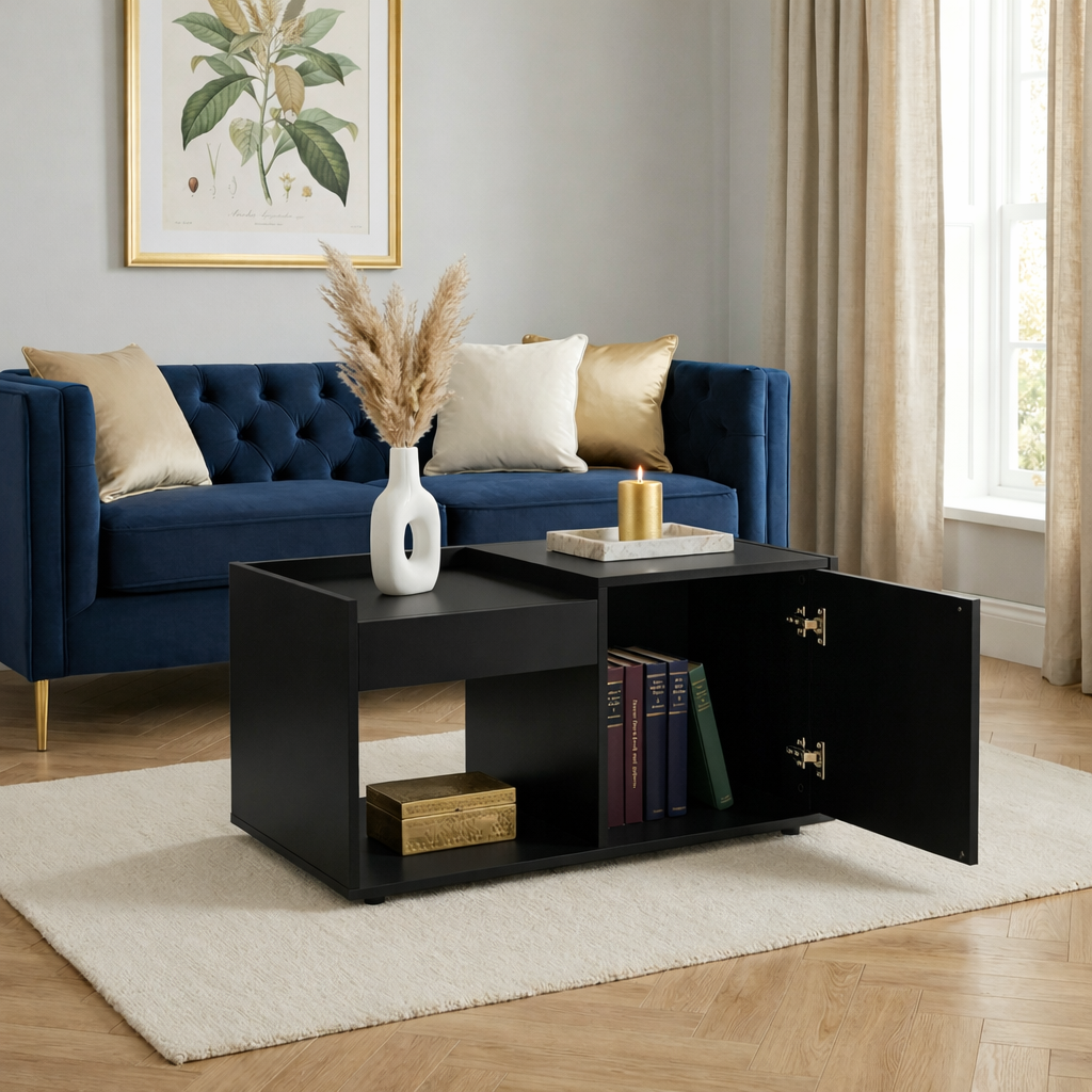 Nova Coffee Table with Storage – Black