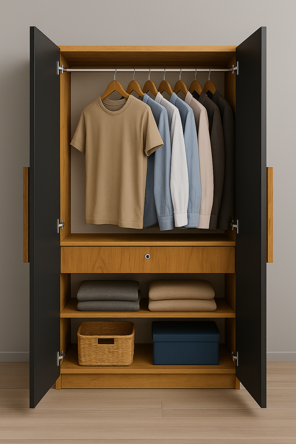 Oslo 2 Door Wardrobe ( Gold Oak & Slate Grey )