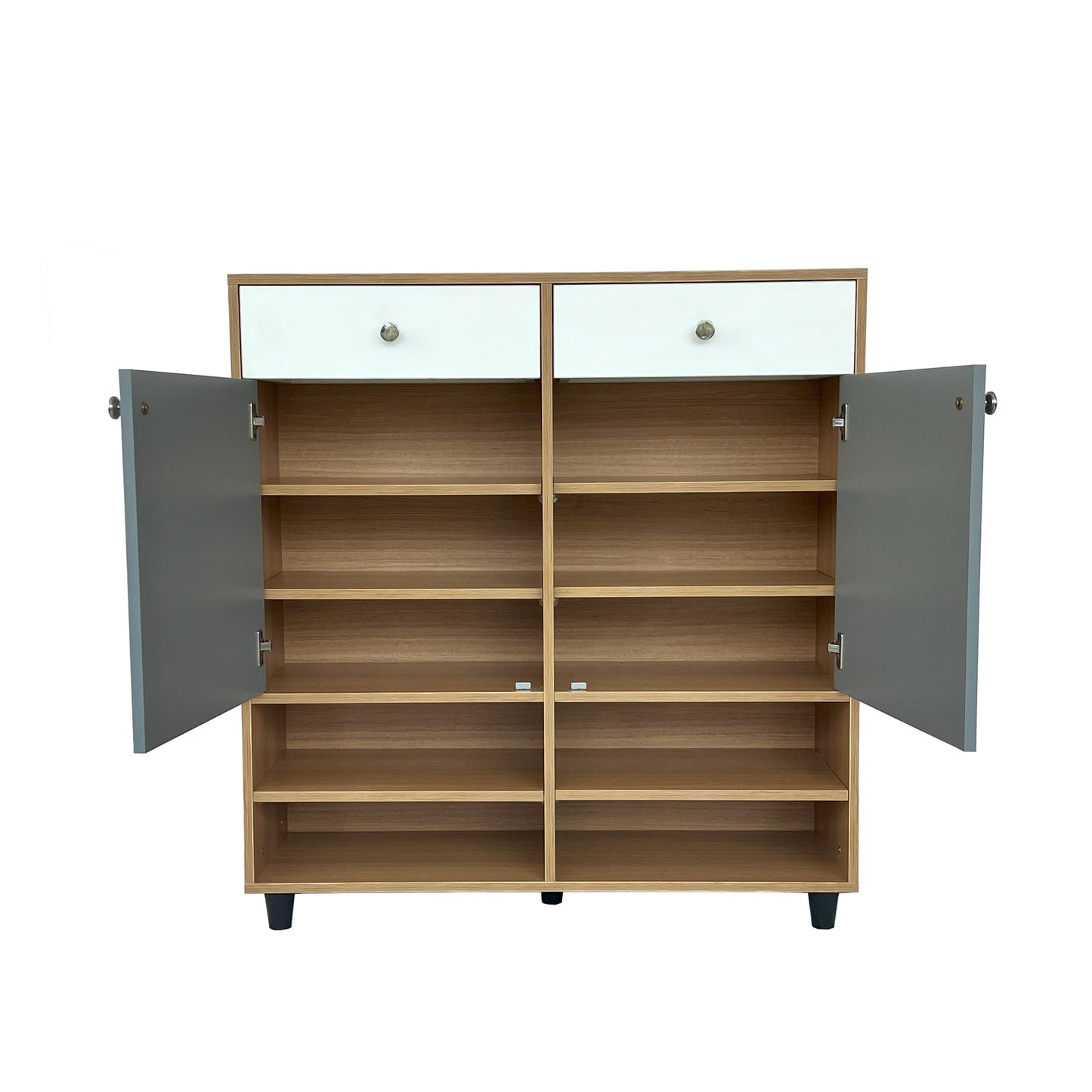 Teak Harmony Shoe Rack ( Elegant Teak, Gothic Grey & White )