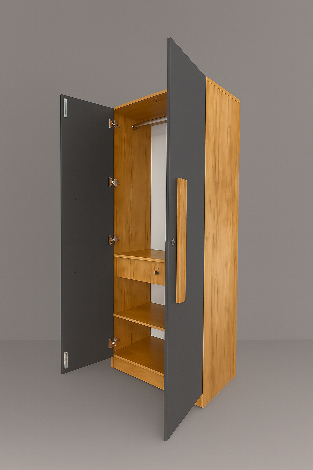 Oslo 2 Door Wardrobe ( Gold Oak & Slate Grey )