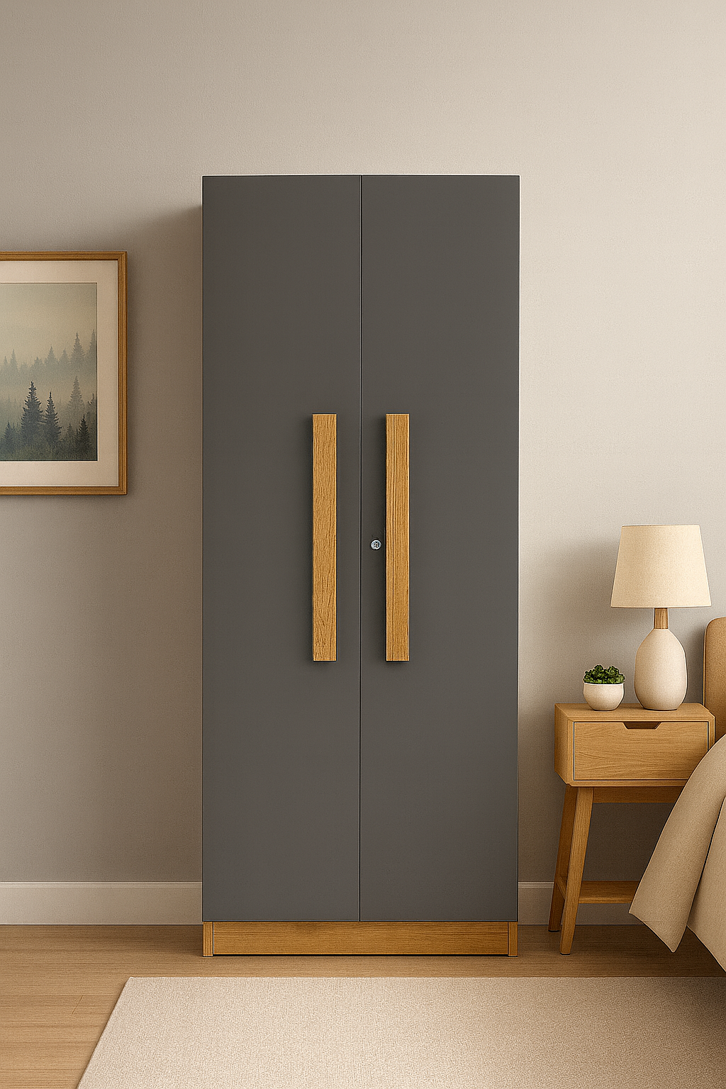 Oslo 2 Door Wardrobe ( Gold Oak & Slate Grey )