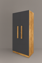 Oslo 2 Door Wardrobe ( Gold Oak & Slate Grey )