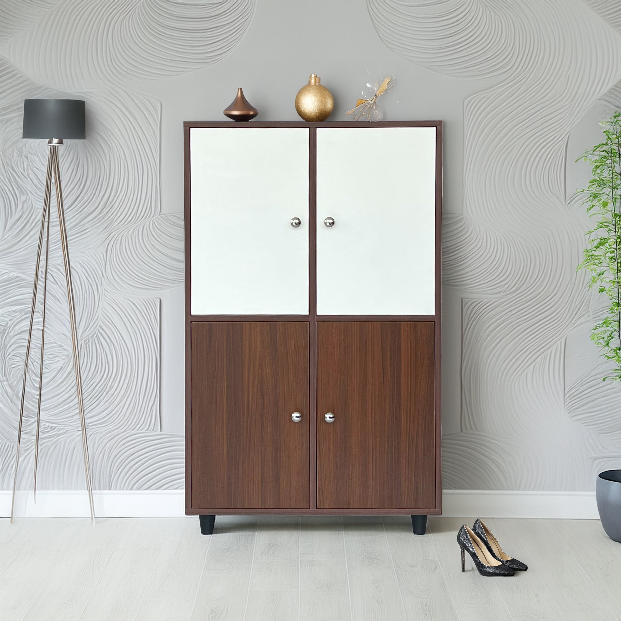 GrandStep Shoe Rack ( Walnut & White )