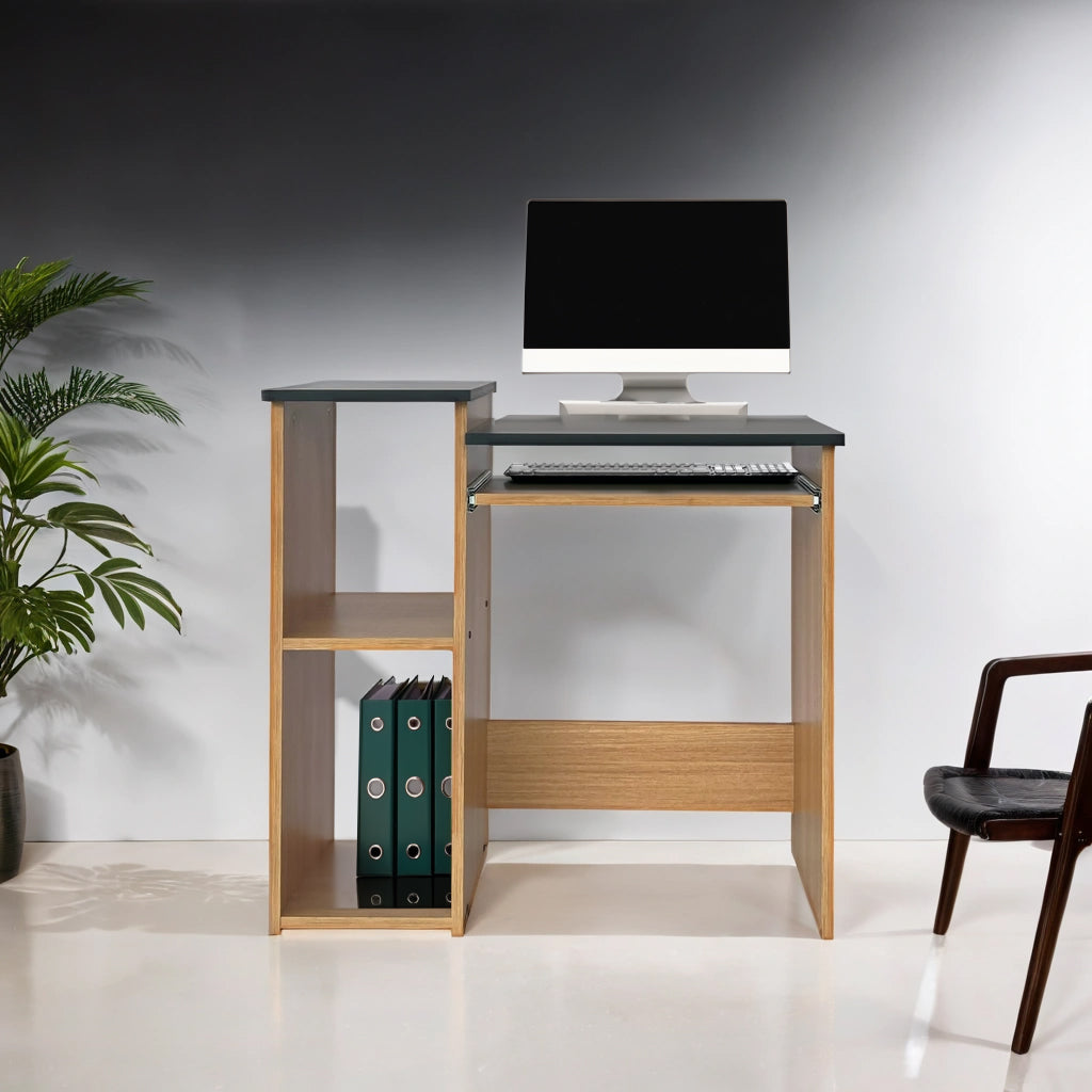 Computer Desk - Teak and Black