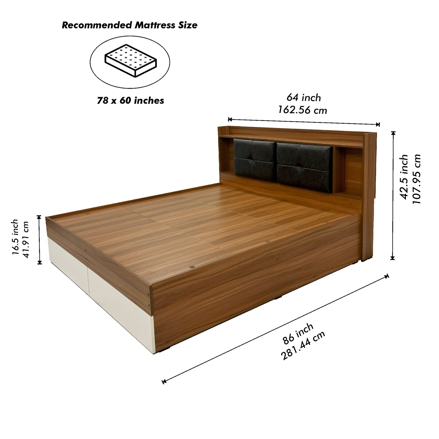 Sierra Blanco Queen Size Bed - Exotic Teak & Frosty White