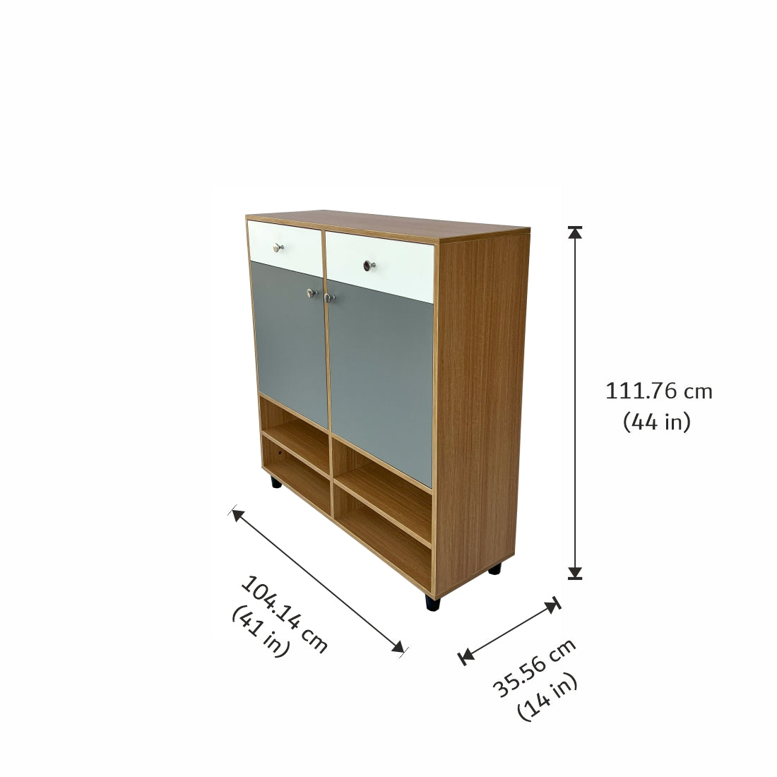 Teak Harmony Shoe Rack ( Elegant Teak, Gothic Grey & White )