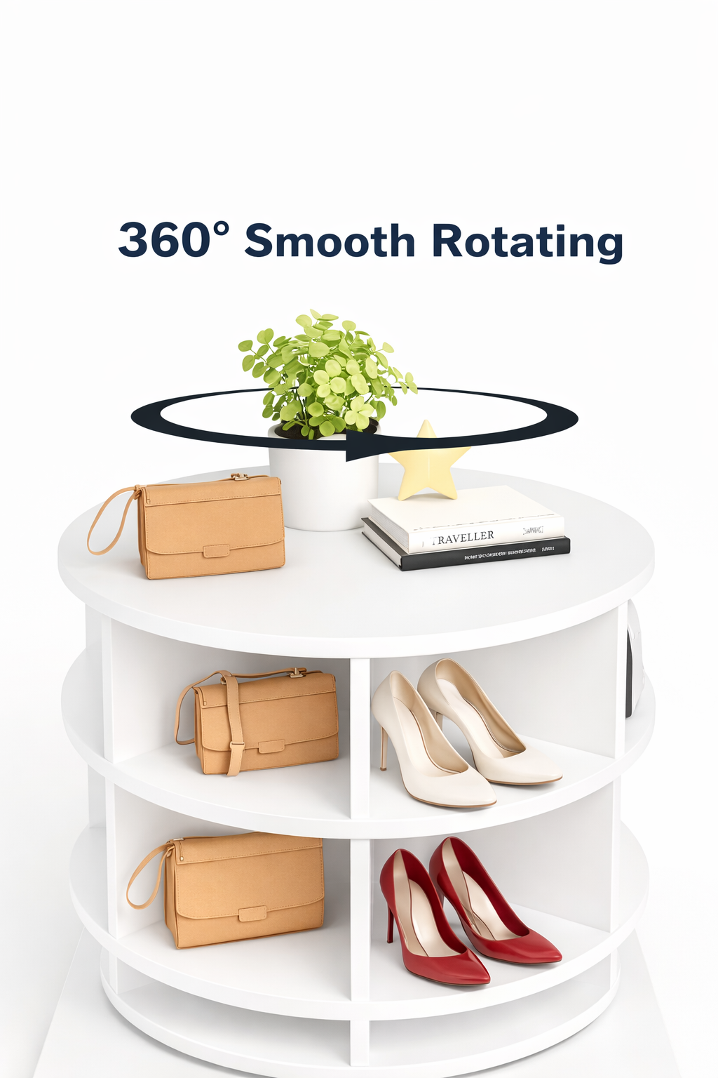 SpinPro™  360° 3 Tiers Rotating Shoe Rack with Wide Base - White