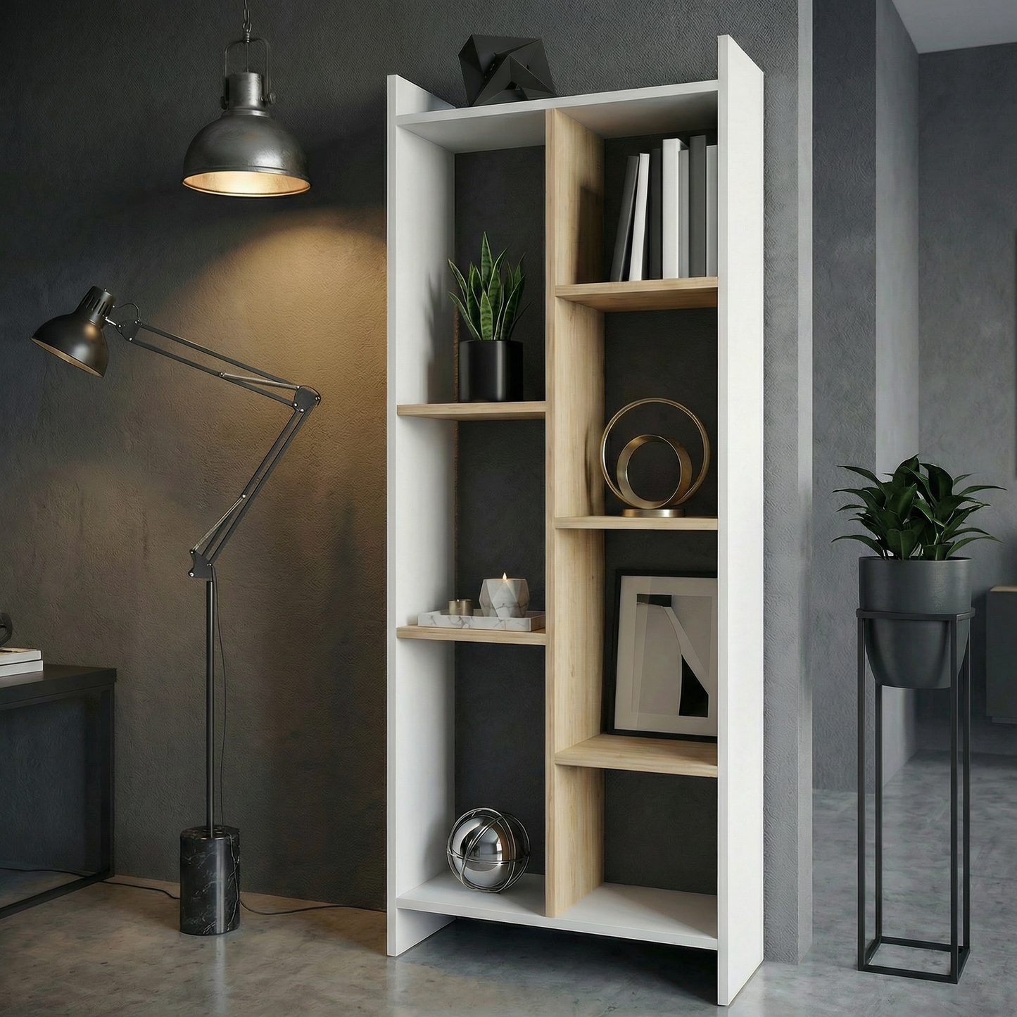 Skyline 6 Tier Bookcase (White & Gold Oak)