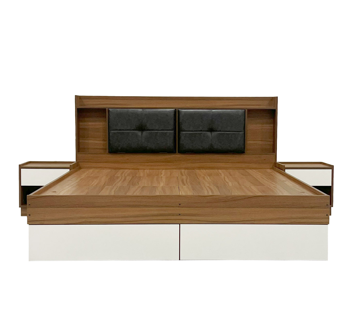 Sierra Blanco Queen Size Bed - Exotic Teak & Frosty White