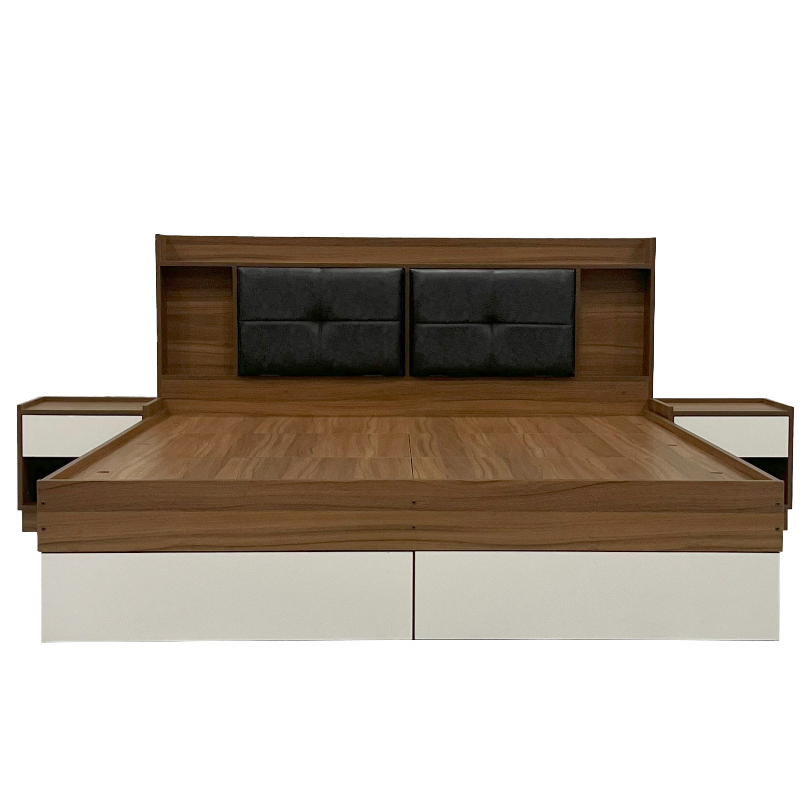 Sierra Blanco Queen Size Bed - Exotic Teak & Frosty White