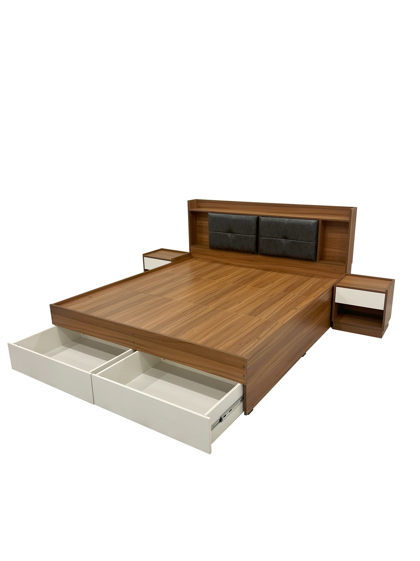 Sierra Blanco Queen Size Bed - Exotic Teak & Frosty White