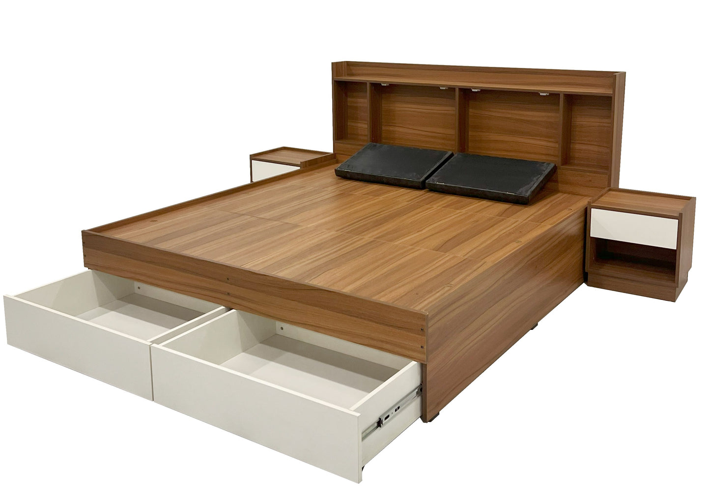 Sierra Blanco Queen Size Bed - Exotic Teak & Frosty White