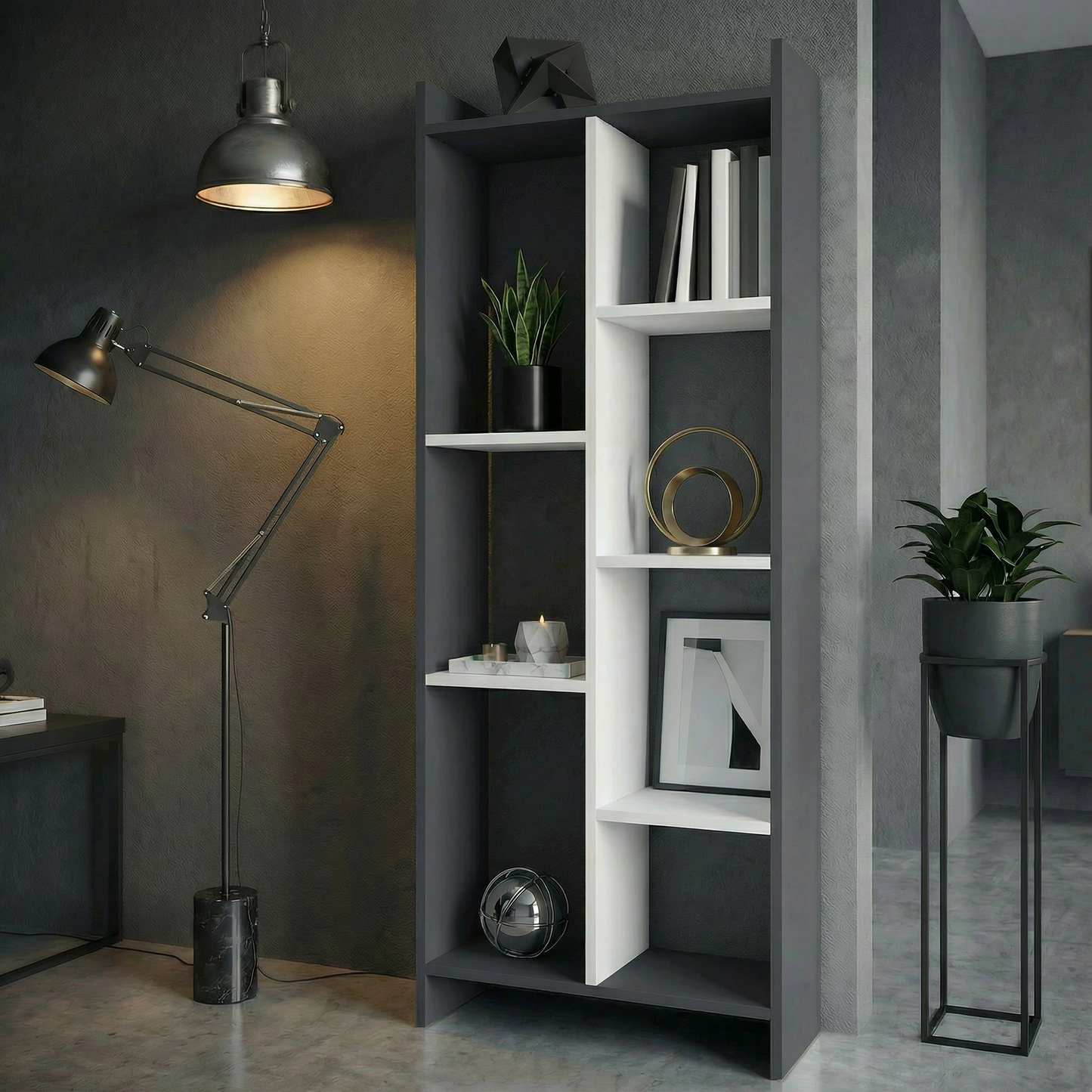 Skyline 6 Tier Bookcase (Slate Grey & White)