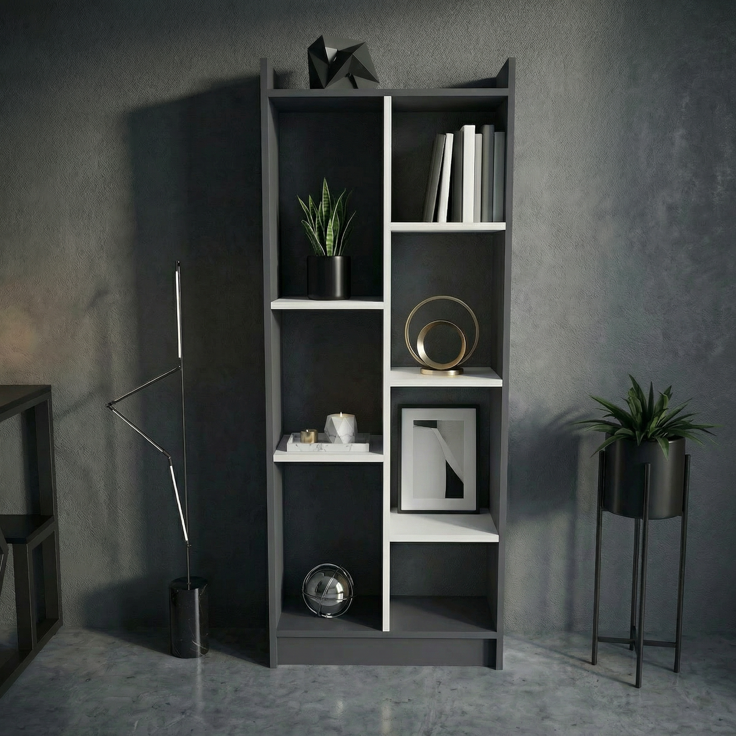 Skyline 6 Tier Bookcase (Slate Grey & White)