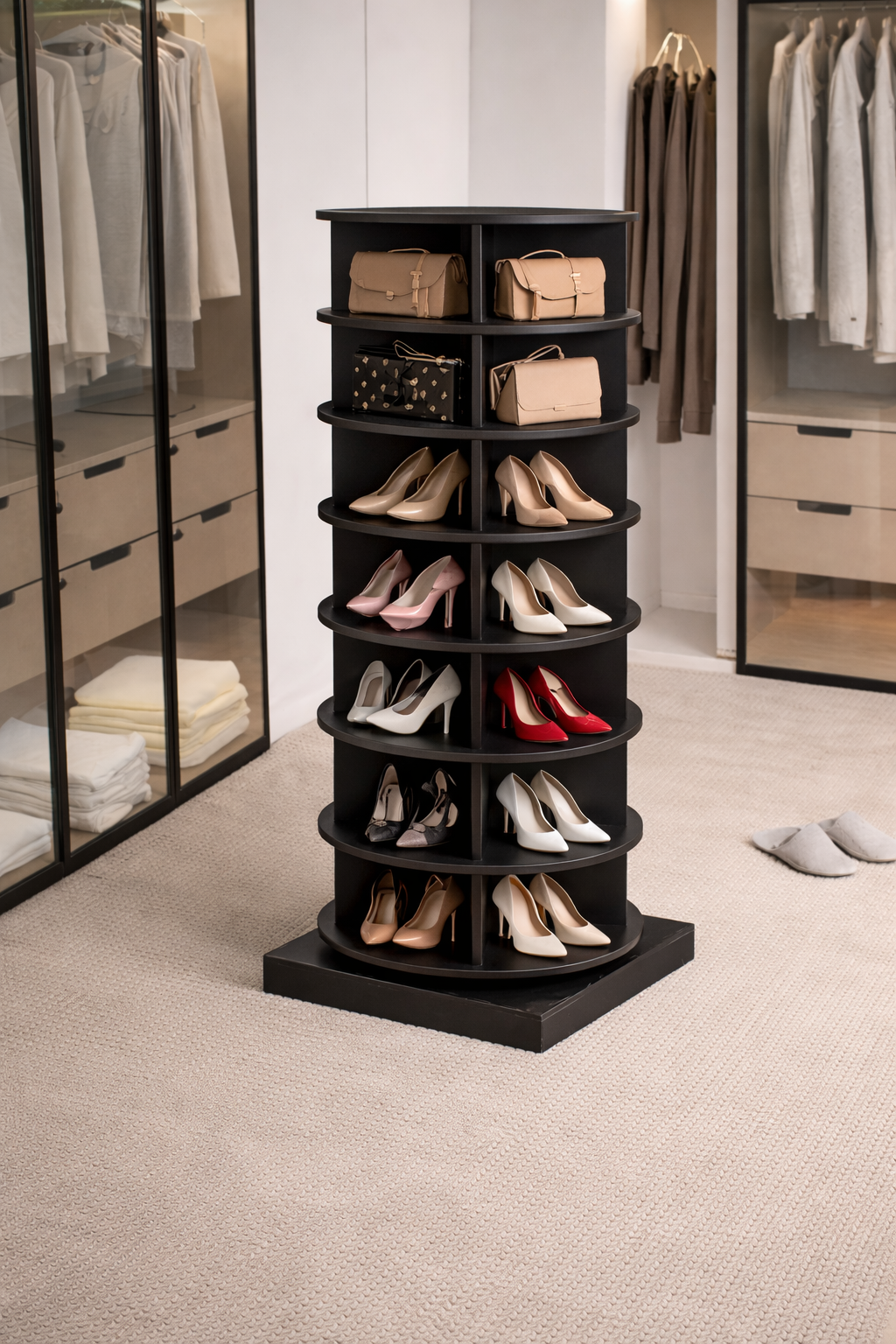 SpinPro™  360° 7 Tiers Rotating Shoe Rack with Wide Base - Wenge