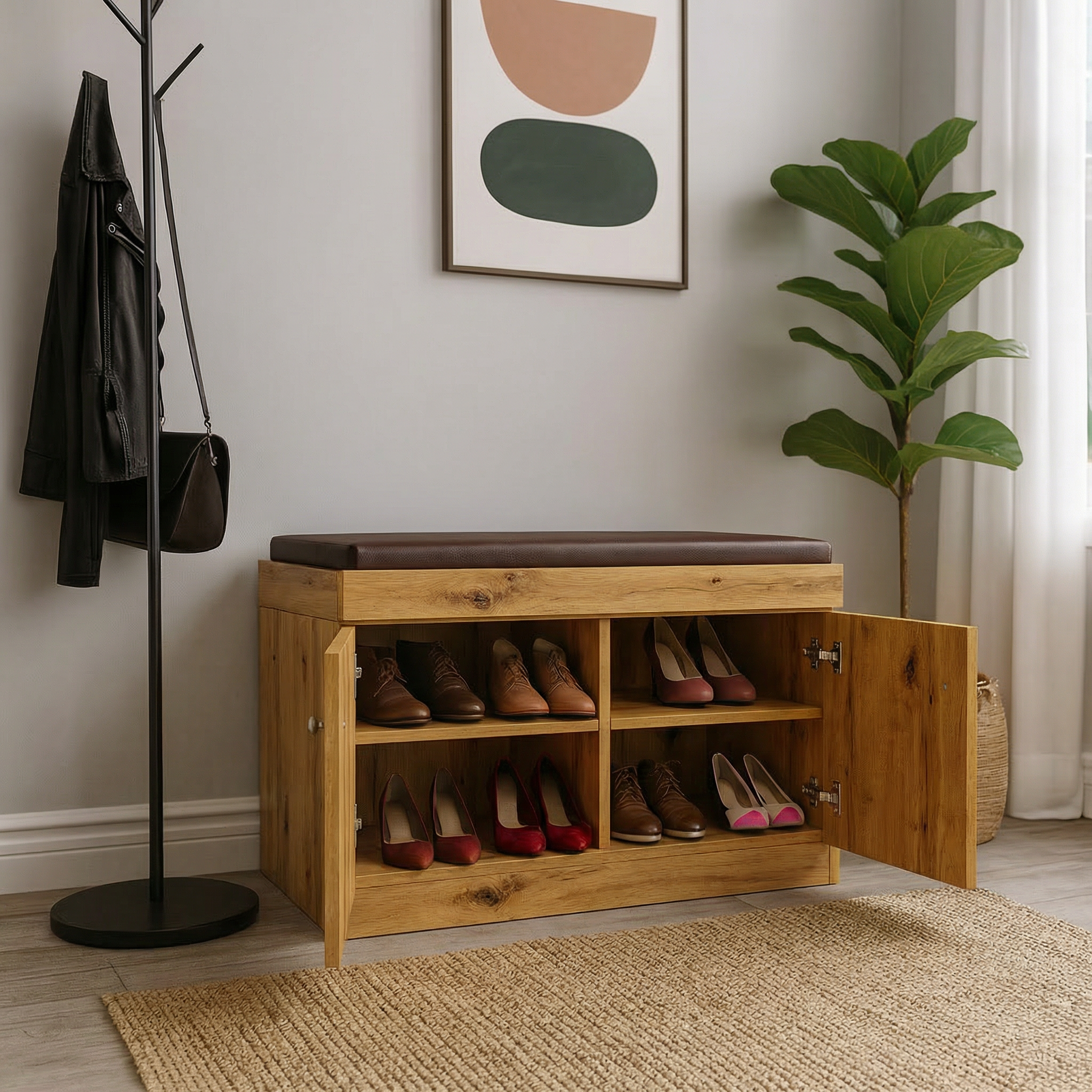 Step Seating 2 Door Shoe Rack ( Gold Oak )