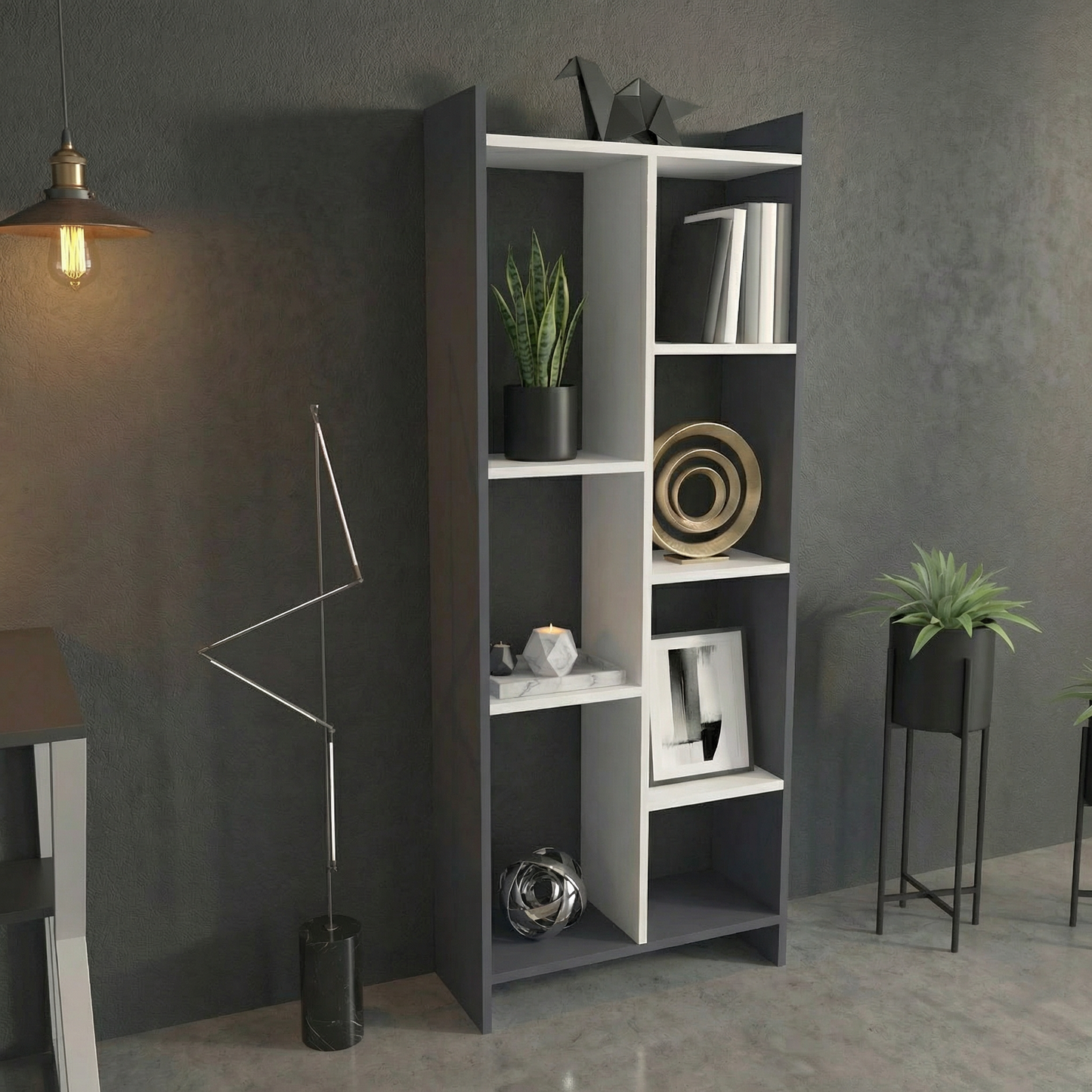 Skyline 6 Tier Bookcase (Slate Grey & White)