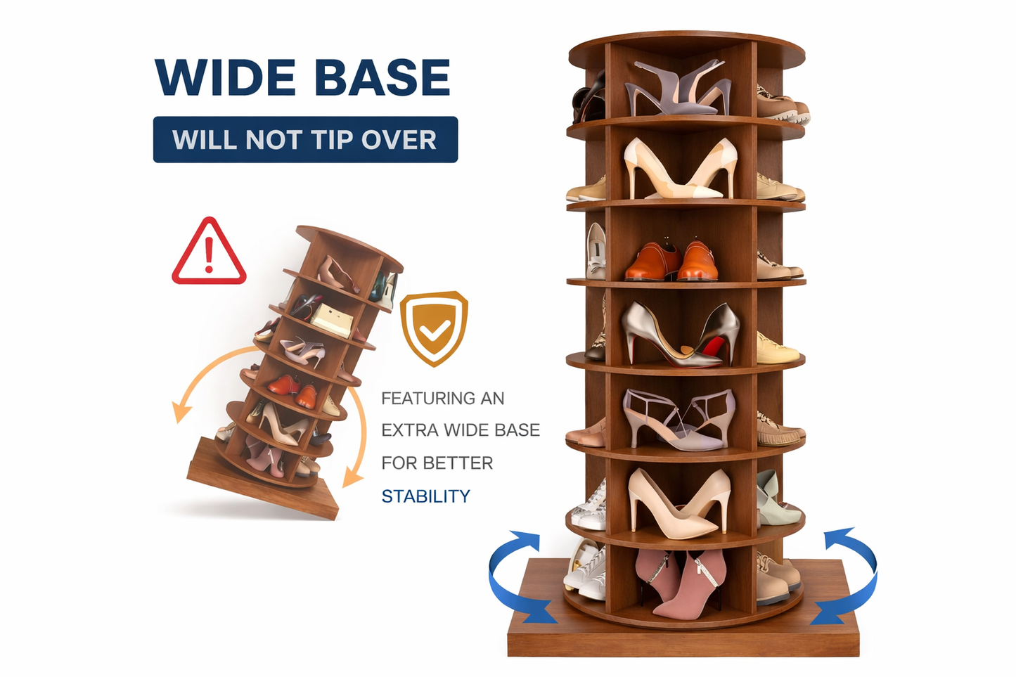 SpinPro™  360° 7 Tiers Rotating Shoe Rack with Wide Base - Exotic