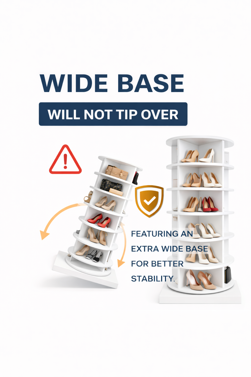 SpinPro™  360° Rotating Shoe Rack with Wide Base - White