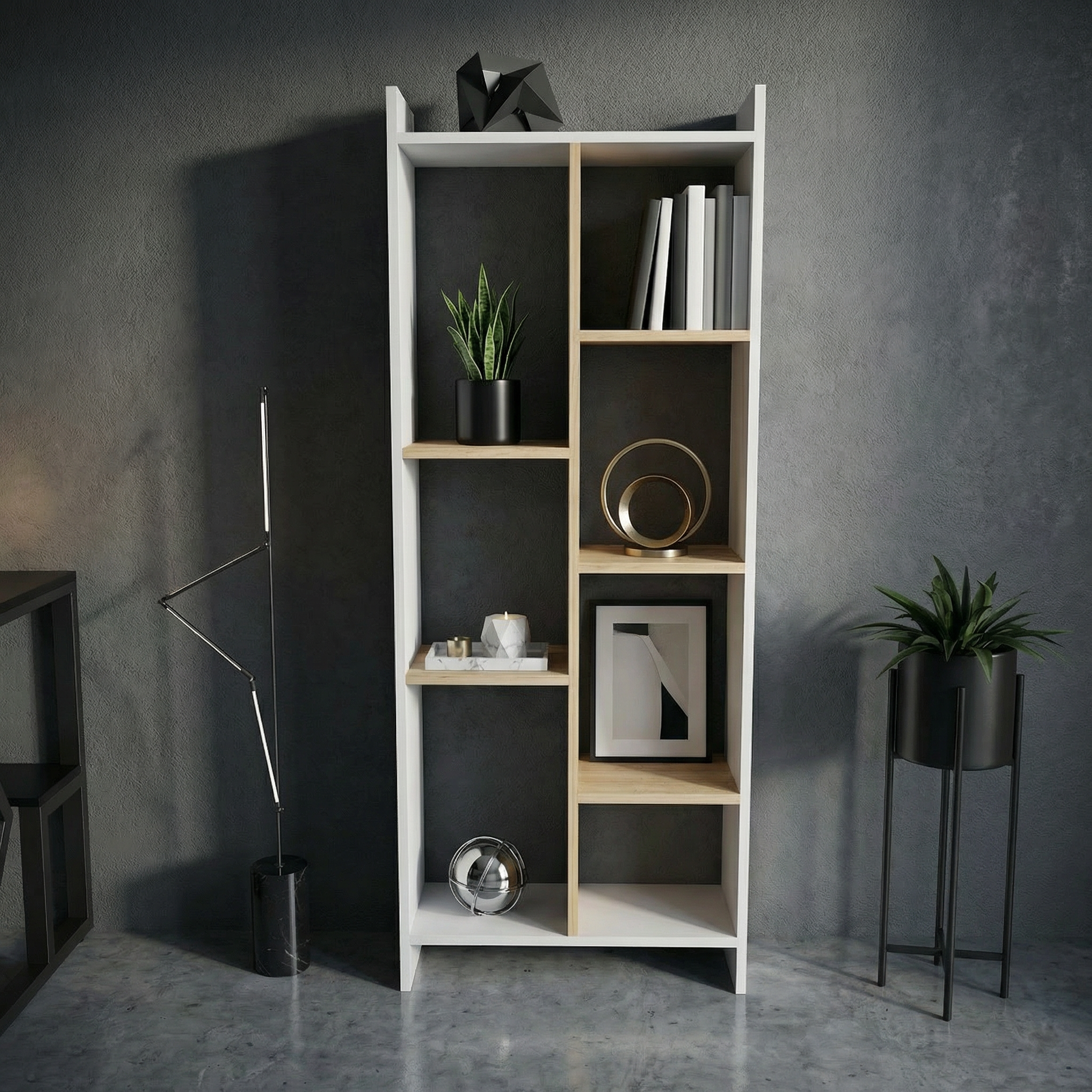 Skyline 6 Tier Bookcase (White & Gold Oak)