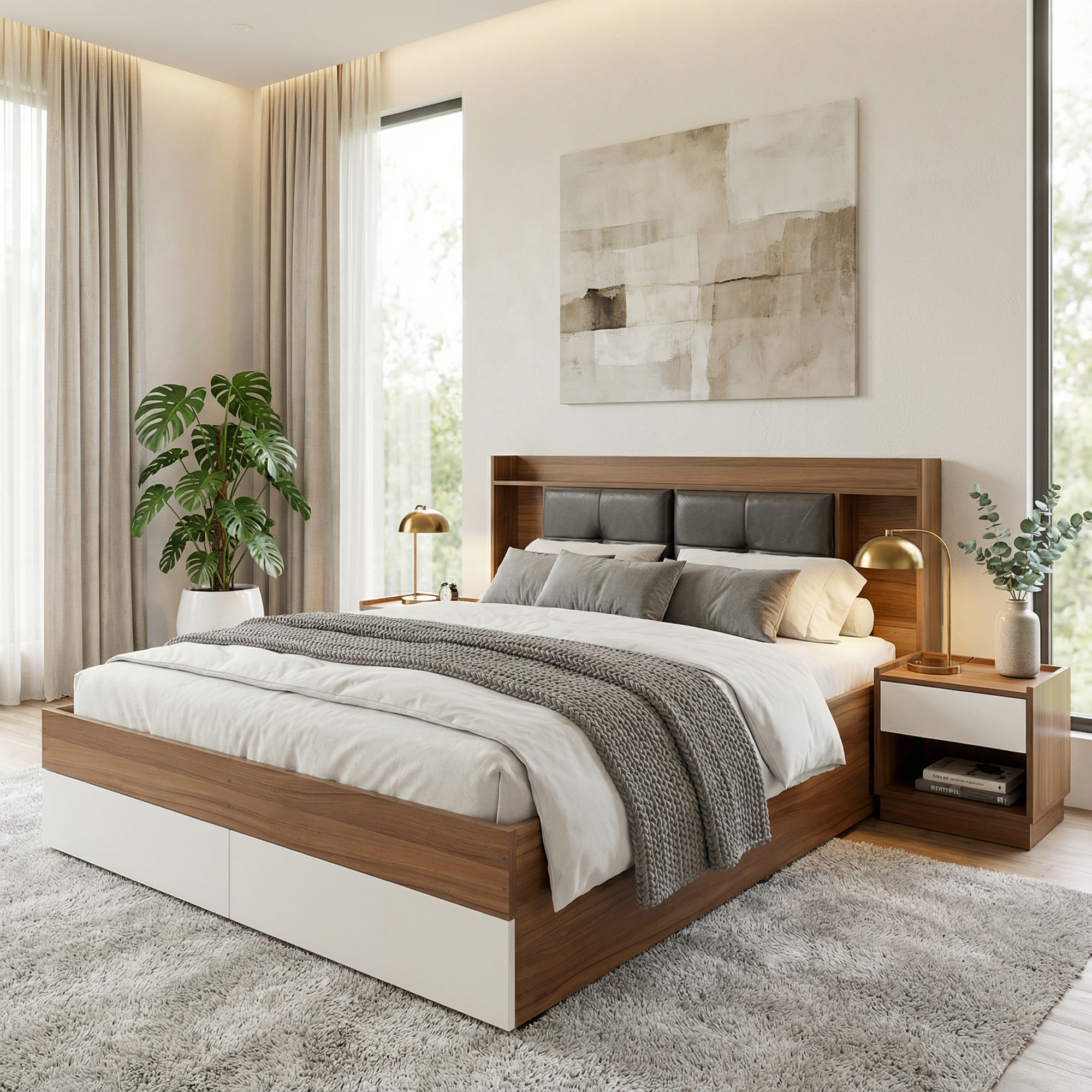 Sierra Blanco King Size Bed - Exotic Teak & Frosty White