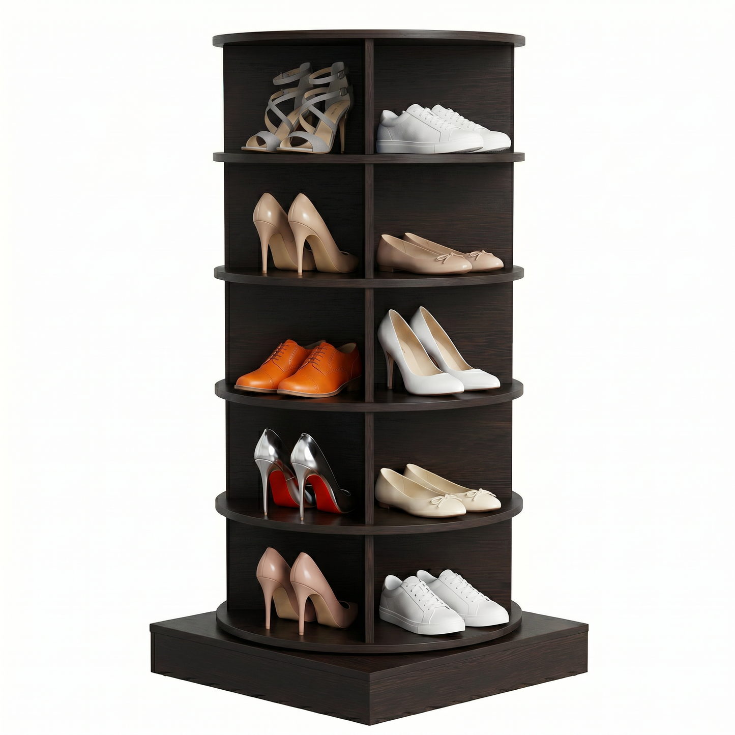 SpinPro™  360° 5 Tiers Rotating Shoe Rack with Wide Base - Wenge