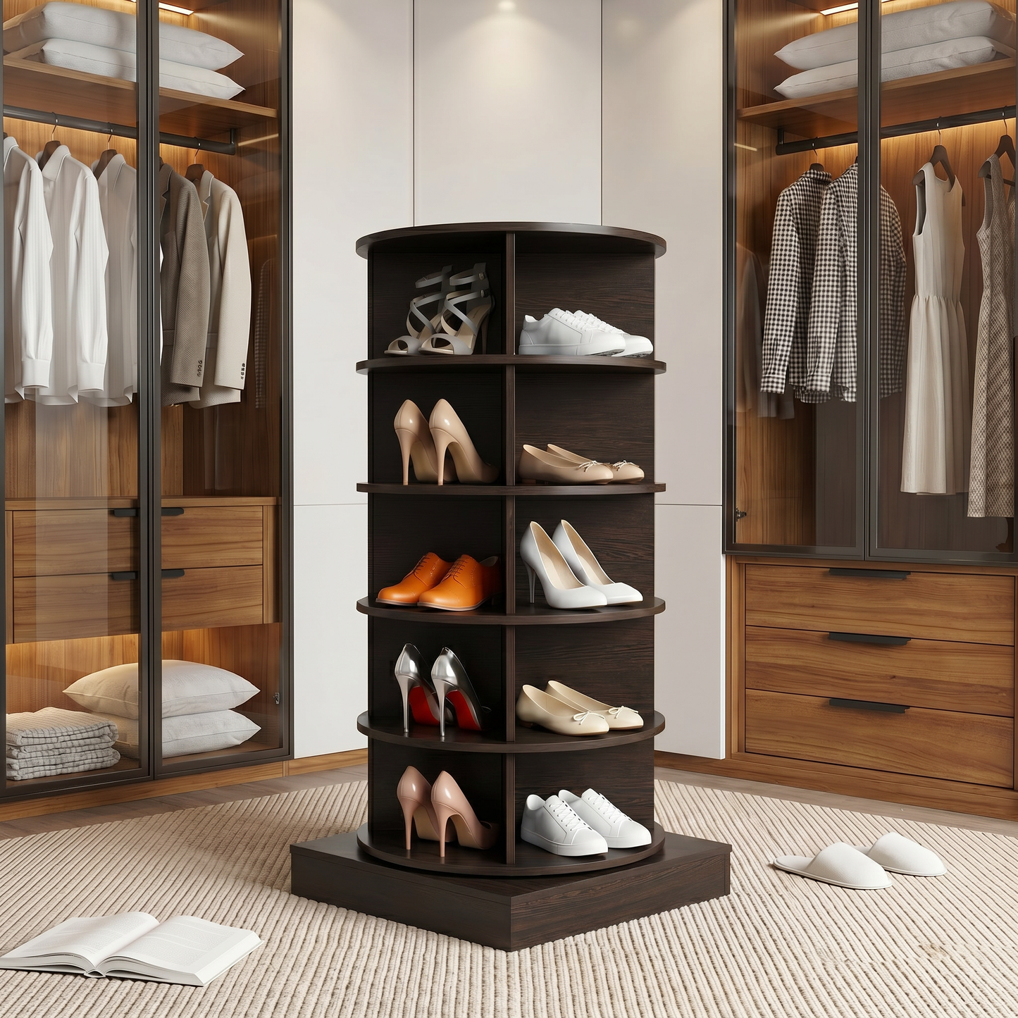 SpinPro™  360° 5 Tiers Rotating Shoe Rack with Wide Base - Wenge